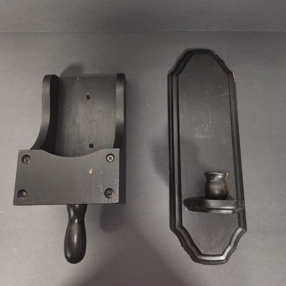 UNBRANDED Candle Holder Sconce Set OS Black Wood Colonial Primitive Wall Decor